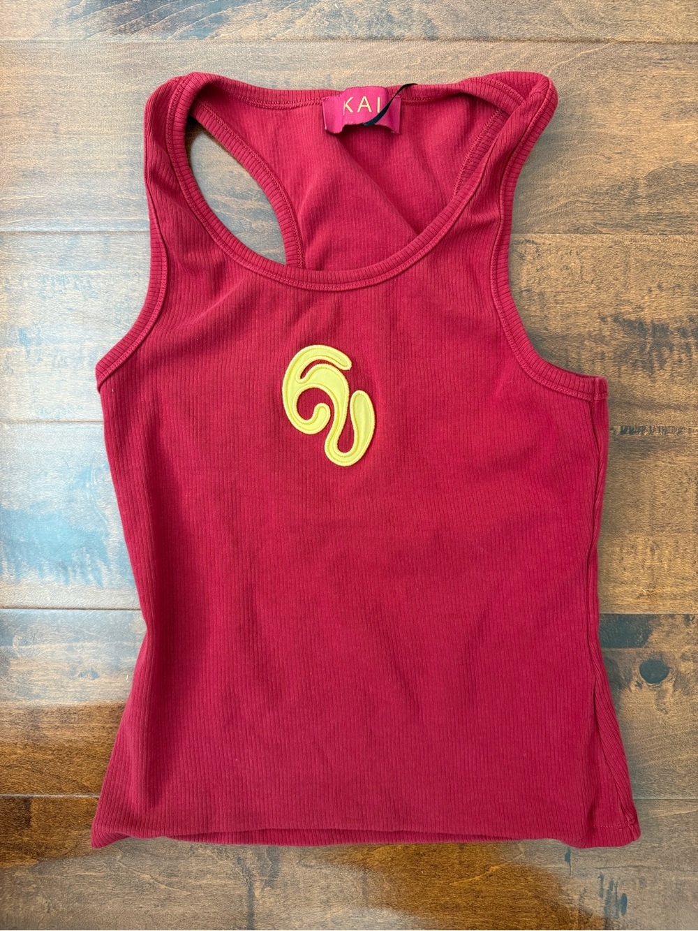 KAI Collective Red Ribbed Tank with Yellow Logo